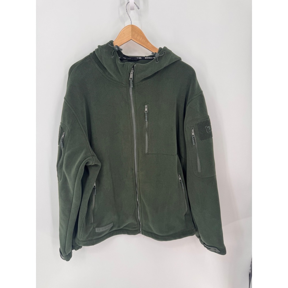 Baerskin Tactical Fleece Hoodie Mens XL Green Full Zip Velcro‎ Utility Jacket